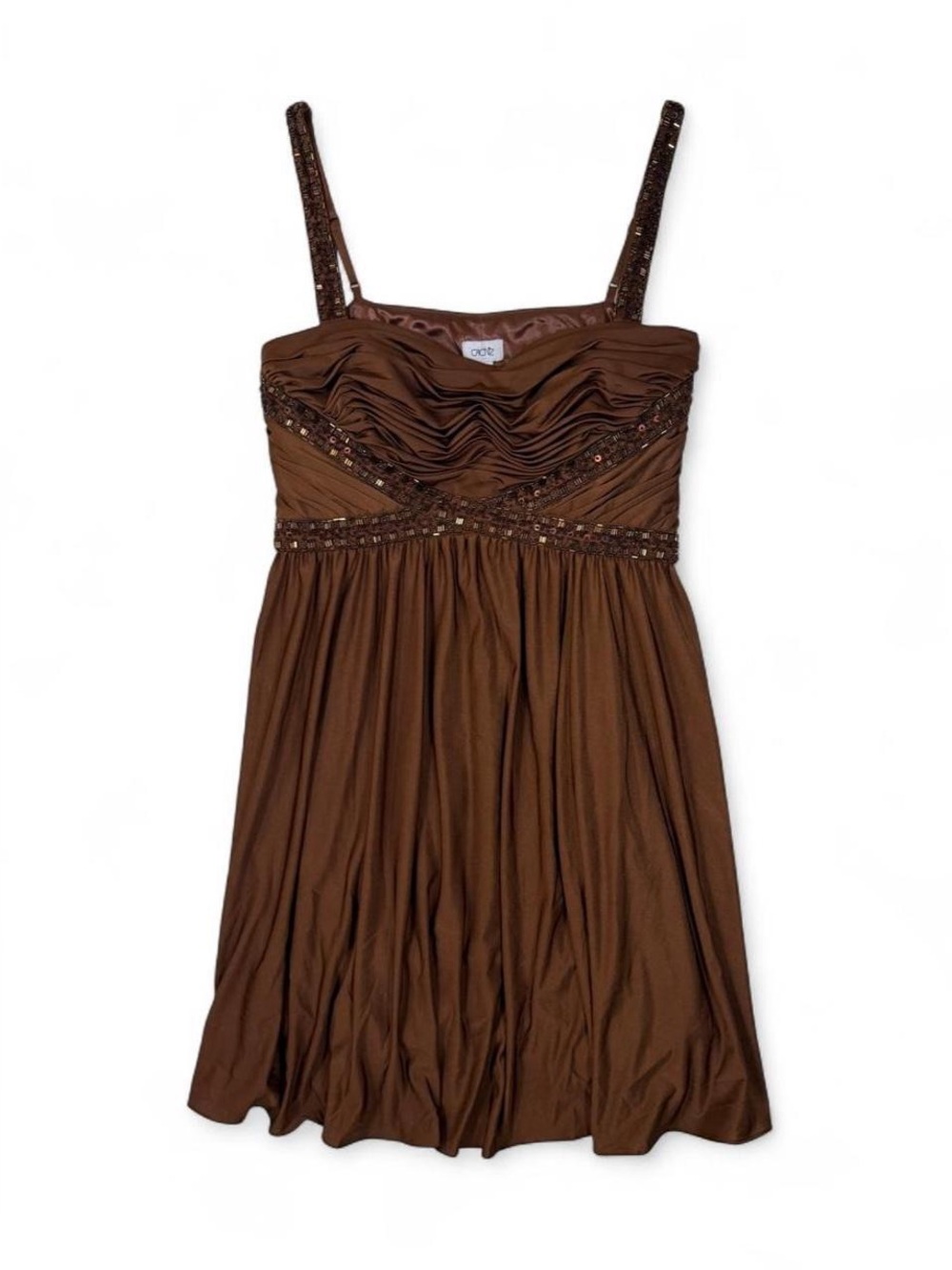 Y2K Caché Chocolate Brown Beaded Mini Dress